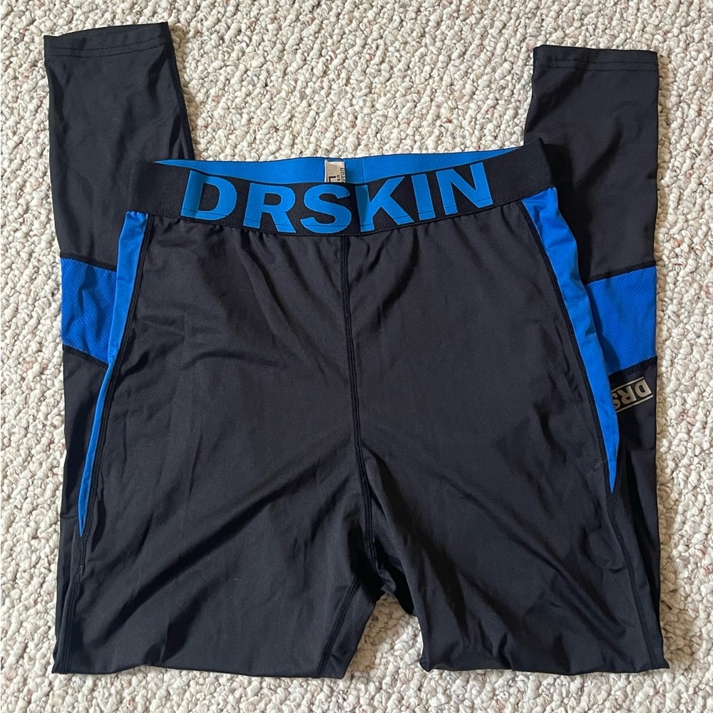 DRSKIN Black and Blue Men’s Fitness Tights, Size L